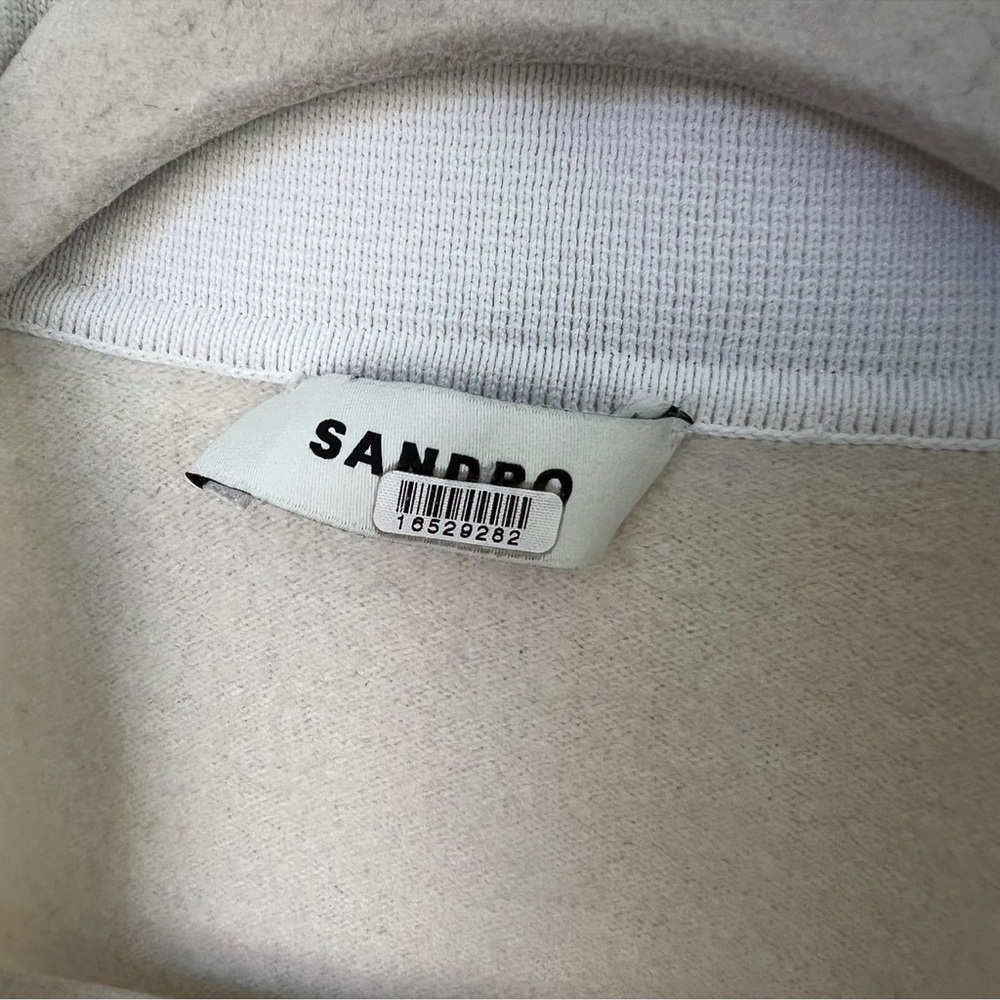 Sandro Alizia V Neck Collared Wool & Cashmere Sweater in Cream and White - Picture 8 of 10